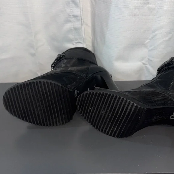 Karl Lagerfeld Black Peep-Toe Ankle Boots 8.5 - Picture 9 of 10